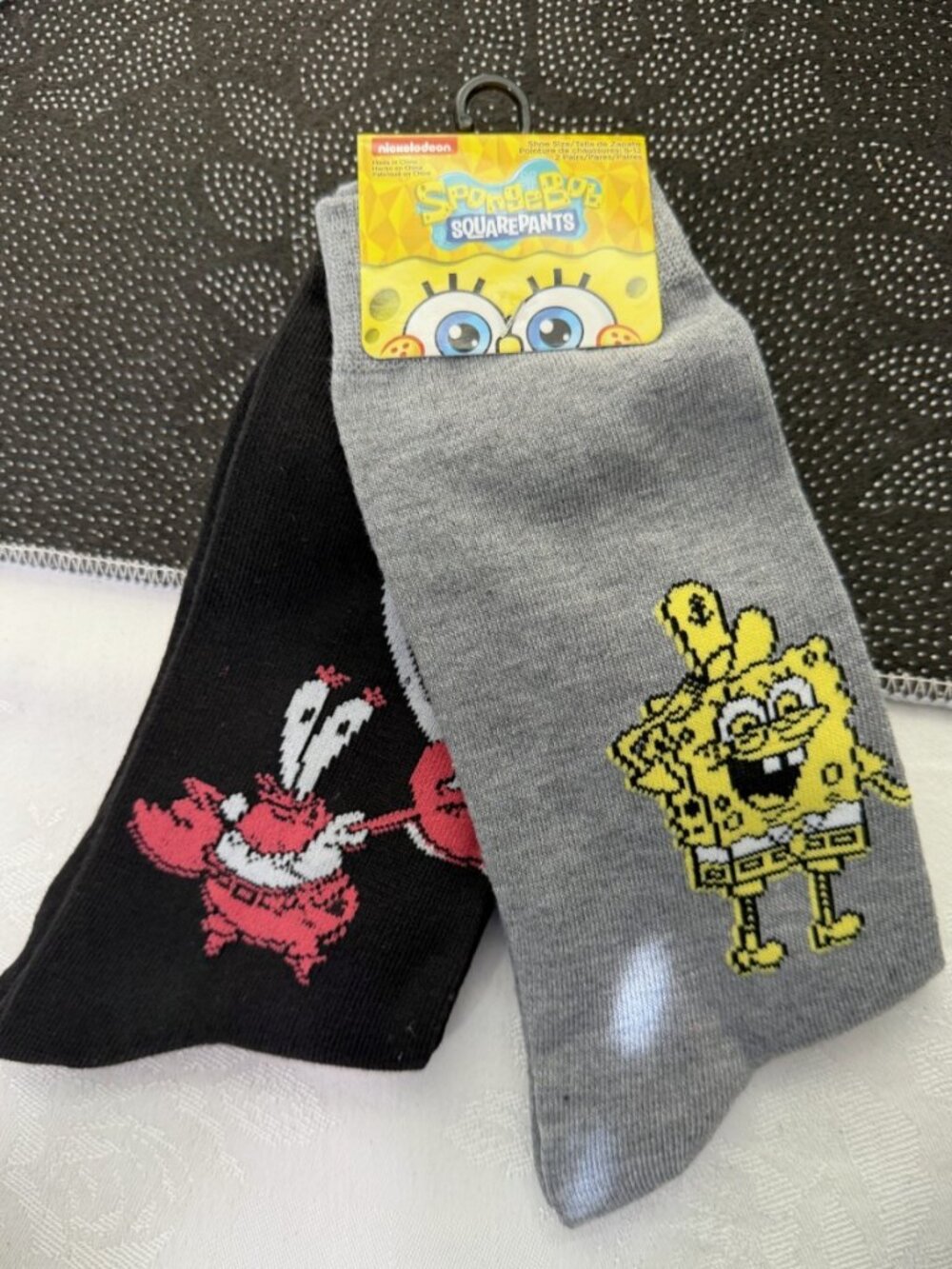 Nickelodeon Gray SpongeBob Black Mr. Krabs Crew Socks 2 Pairs Men's Size 6 - 12